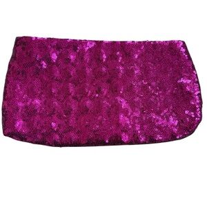 Pink Clutch. Velvet and Sequins. Button Snap. Excellent Vintage Condition!